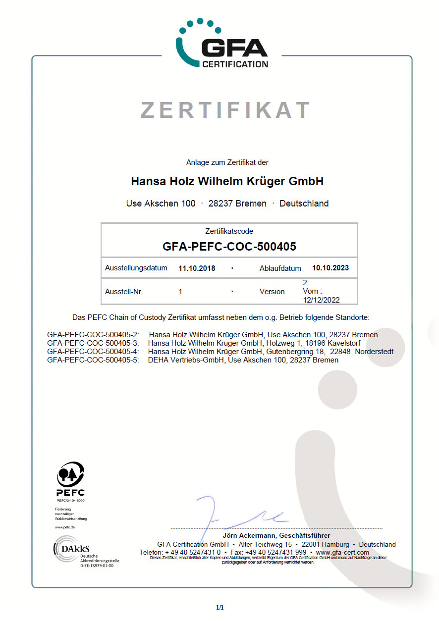 Hansa Holz PEFC Zertifizierung